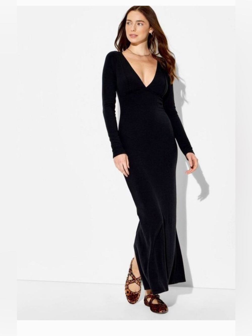 wild fable Black Long-Sleeve V-Neck Maxi Dress